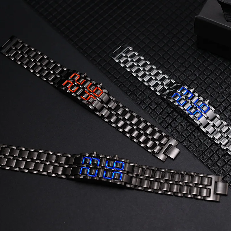 Модные Черные Цифровые Наручные Часы Из Нержавеющей Стали Мужские Спортивные