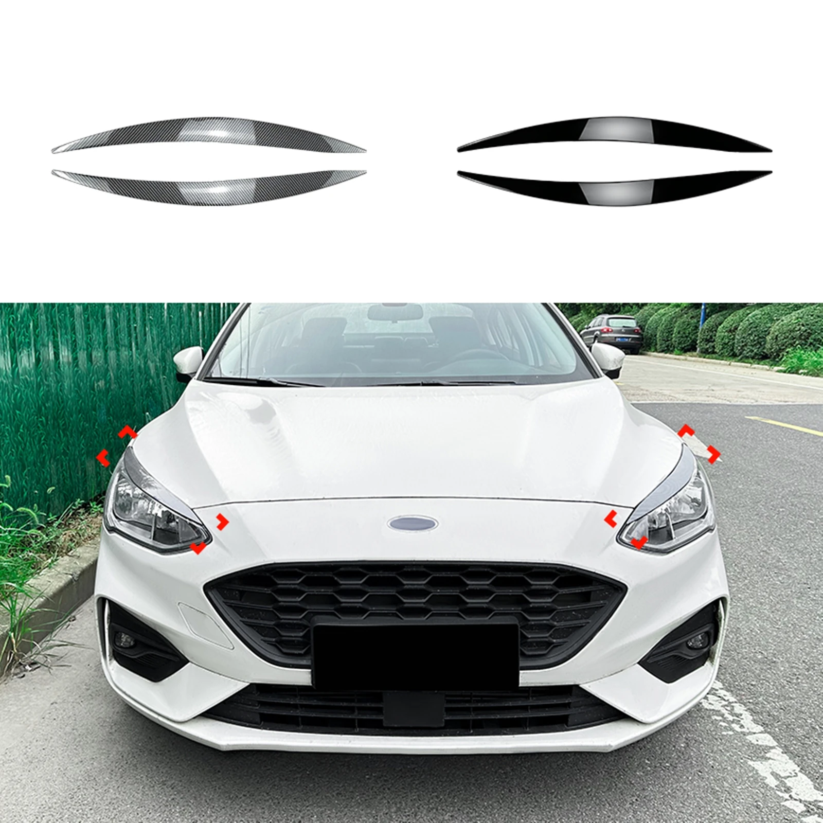 

For Ford Focus MK4 2019-2021 Headlight Eyebrow Headlamp Eyelid Carbon Fiber Look/Gloss Black Car Head Lamp Light Cover Brow Trim