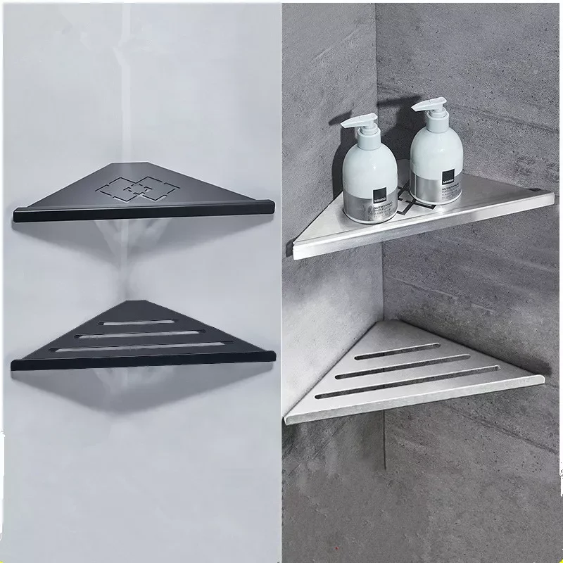 

SUS304 Bathroom Shelves Black Wall Mount Shampoo Storage Holder Bathroom Corner Shelf Kitchen Storage Bathroom Accessories