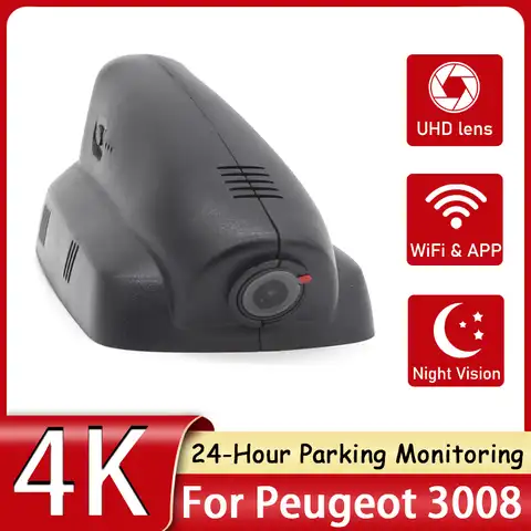 Скрытый Автомобильный видеорегистратор рекордер Wifi UHD 2160P 4K, видеорегистратор для Peugeot 3008 2008 508 308 208 206 видеорегистратор ночного видения 307 ° ...