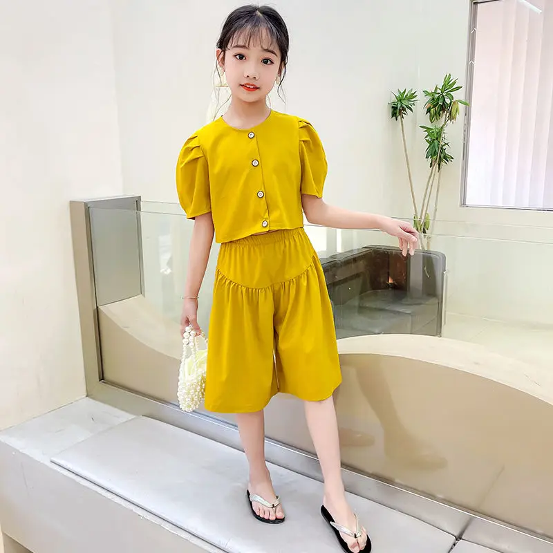 

Girls Sets Summer 2023 Fashion Casual Trendy Children's Short-sleeved Shorts Two-piece Sports Suits for School Students 12 Years