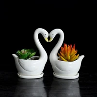 white swan ceramic small flower pot simple ceramic handicraft decoration office home decoration gardening creative green planter
