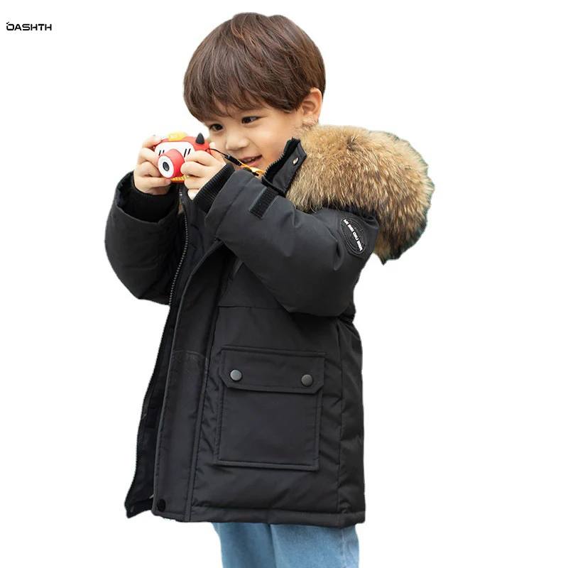OASHTH Children's down jacket boys in the long thickened white eiderdown baby new coat top