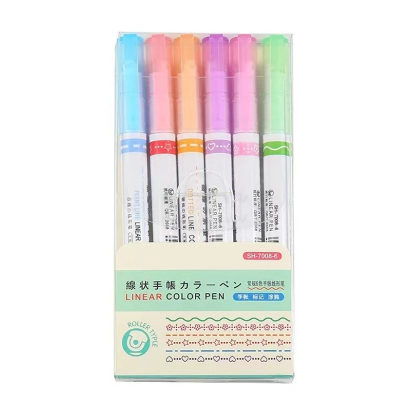 

B36C Цветная изогнутая ручка, 6 цветных маркеров с 6 различными изогнутыми формами, тонкие линии для изготовления карточек для