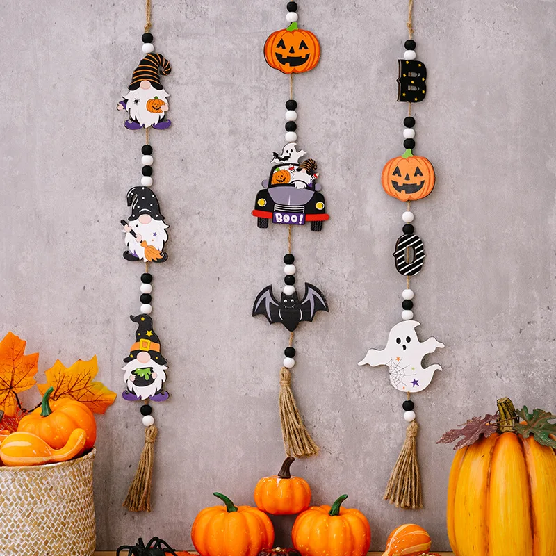 

Halloween Pumpkin Bat Hanging Pendant Bead String Tassel Spook Witch Drop Ornament Happy Halloween Day Party Decors For Home