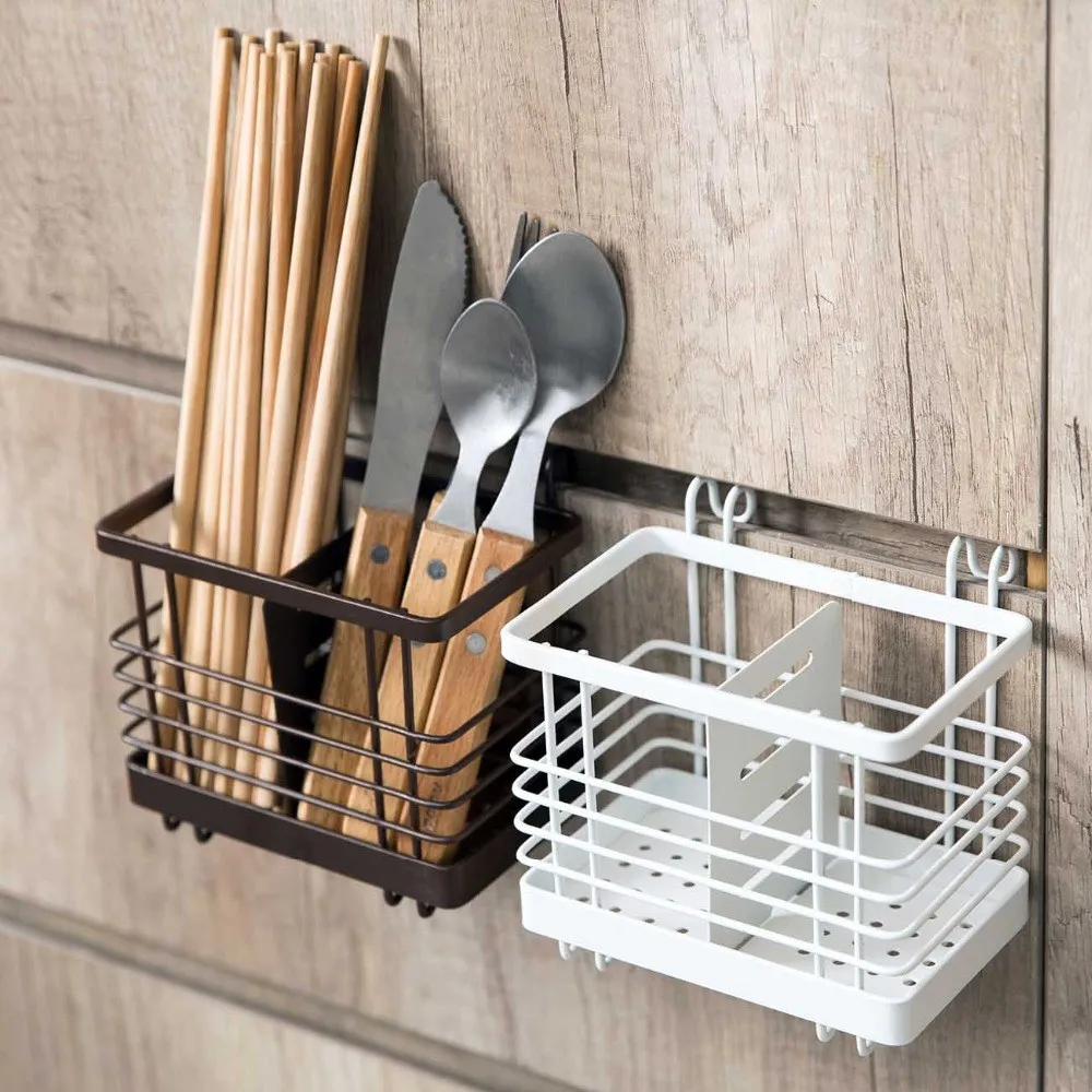 

1pc Iron Chopsticks Cage Spoon Fork Storage Rack Shelf Cutlery Organizer Holder Tableware Basket Box Kitchen Accessories