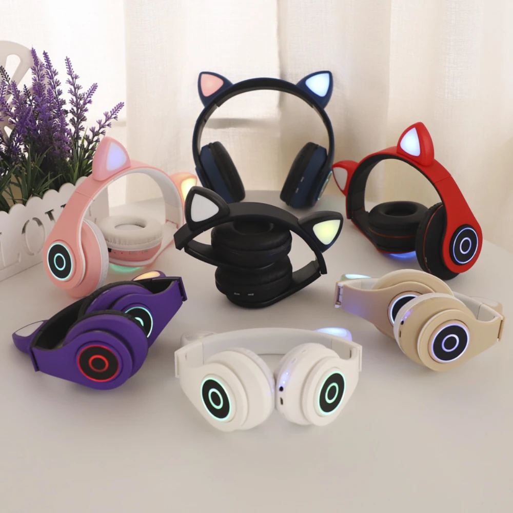 

Stereo Earbuds With Mic Led Wireless Headphone Cat Ears Headset For Xiaomi Huawei Music Earphone