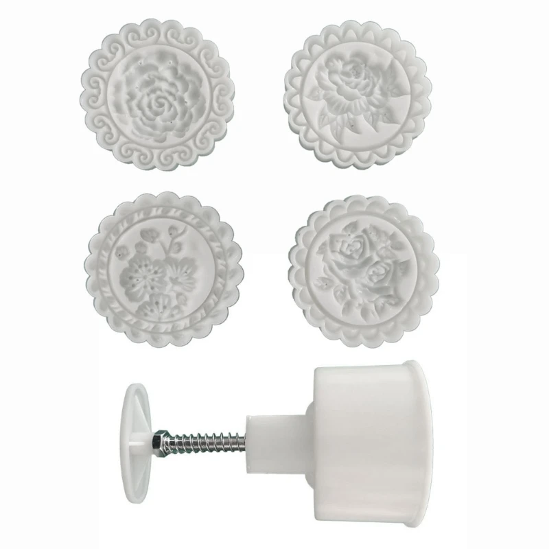 

Mung Bean Cake Mold with 4 Seals- Rose Peony Plum Blossom- Mold Set Hand Pressed Cookie Dessert Diy Pastry Baking Tool Dropship