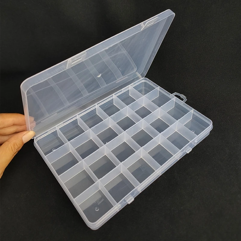 

H9ED Transparent Plastic Jewelry Organizer Box Compartment Storage Container for Bead Rings Jewelry Display Organizer 24 Slot