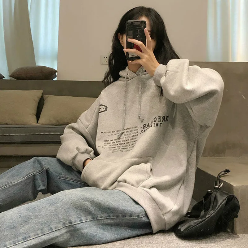 

Women Chic Street Style Simple Letter Hooded Lady Pullover All-match Leisure Retro Fall Thicker Teen Hoodies Harajuku Sweatshirt
