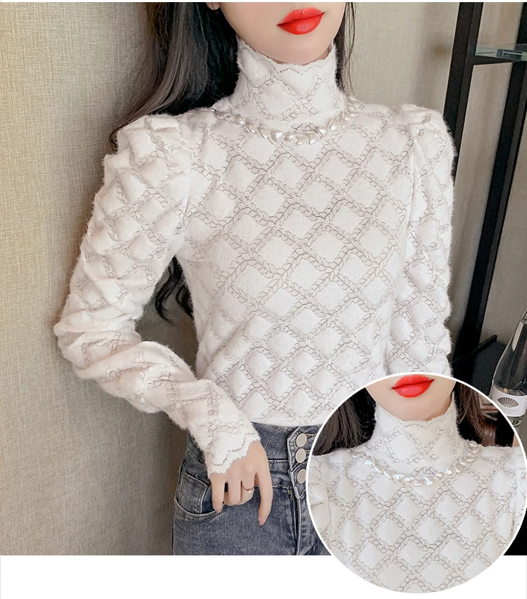 Осенне-зимняя рубашка с высоким воротником Женский пуловер длинным рукавом и