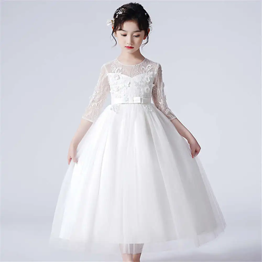 

Детское элегантное платье принцессы белого цвета для девочек, наряд для торжественных мероприятий, свадеб, дней рождения, подружки невесты,...