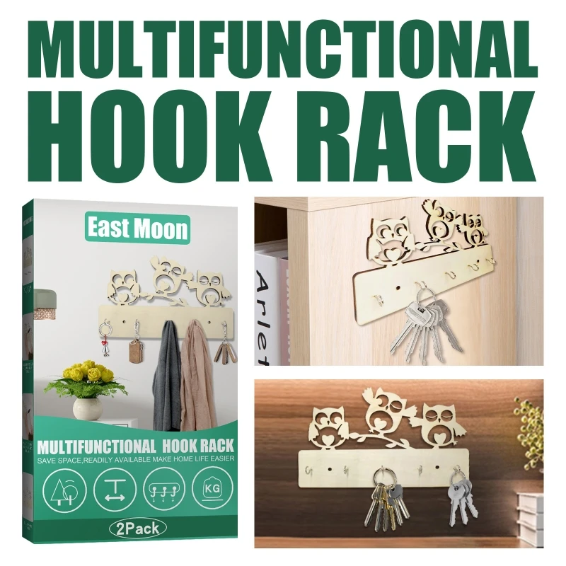 

Owl Pattern Hook Heavy Duty Bag Towel Umbrella Hook Rack Wooden Hanging Organizer Bedroom Living Room Kitchen Door Hook