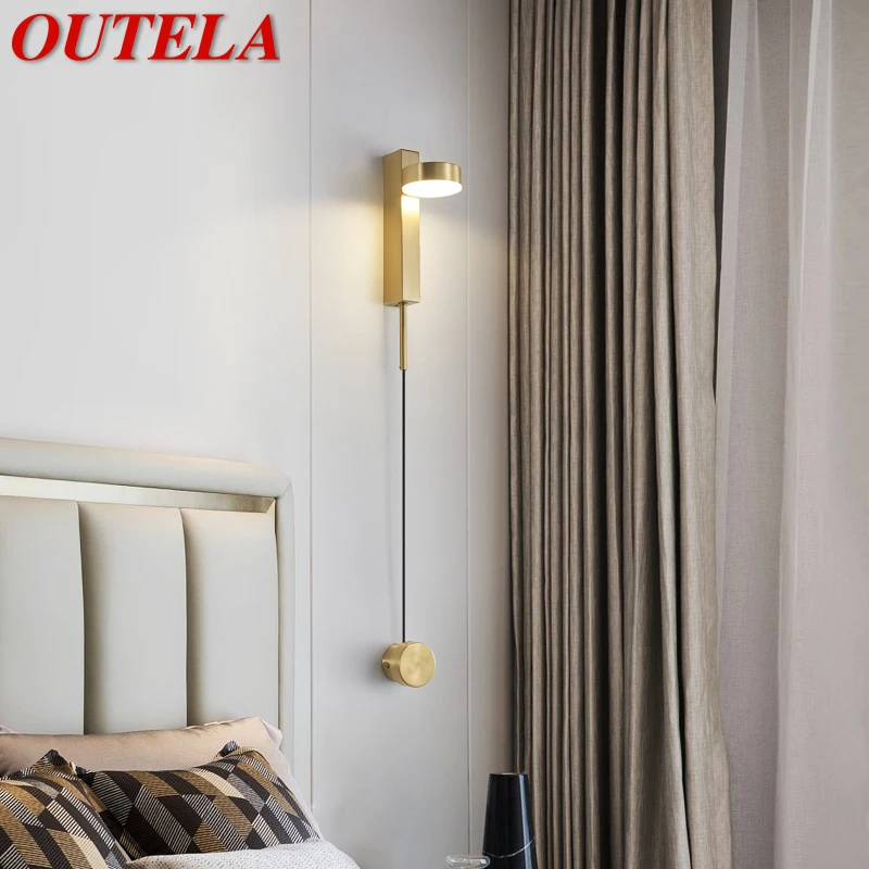 

OUTELA Nordic Brass Wall Lamp LED 3 Colors Creative Simple Gold Bedside Sconce Light for Home Living Room Bedroom