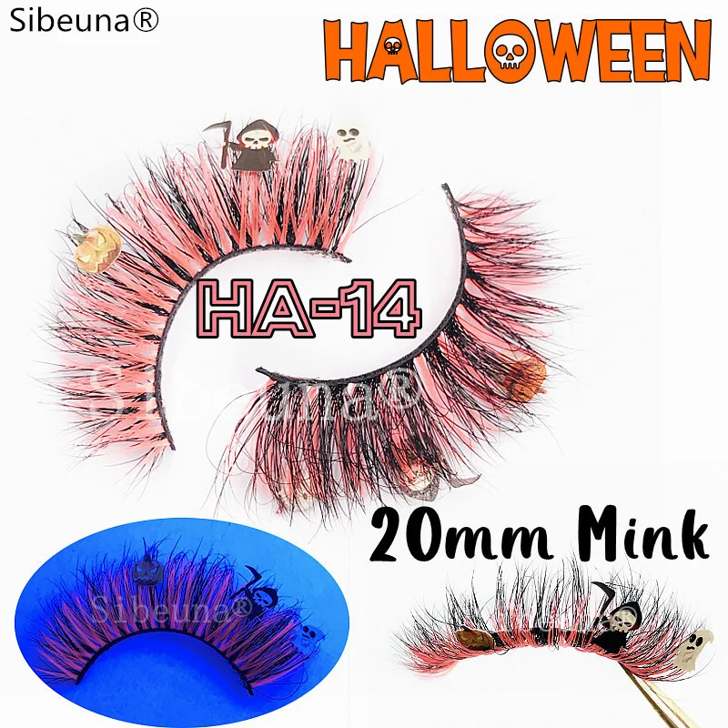 

NEW Halloween Colored Diamond False Eyelashes Fluffy Handmade Glitter Fake Colored Lashes Exaggerated Makeup Ghost/Pumpkin