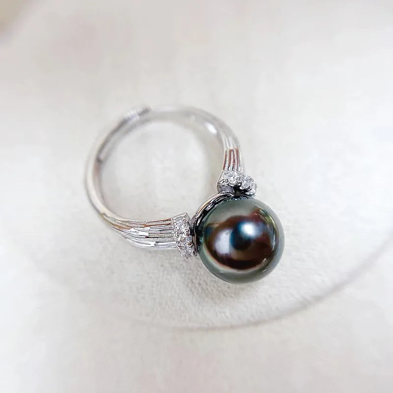 Suberb огромное кольцо из черного золота 9-10 мм с круглым жемчугом регулируемый