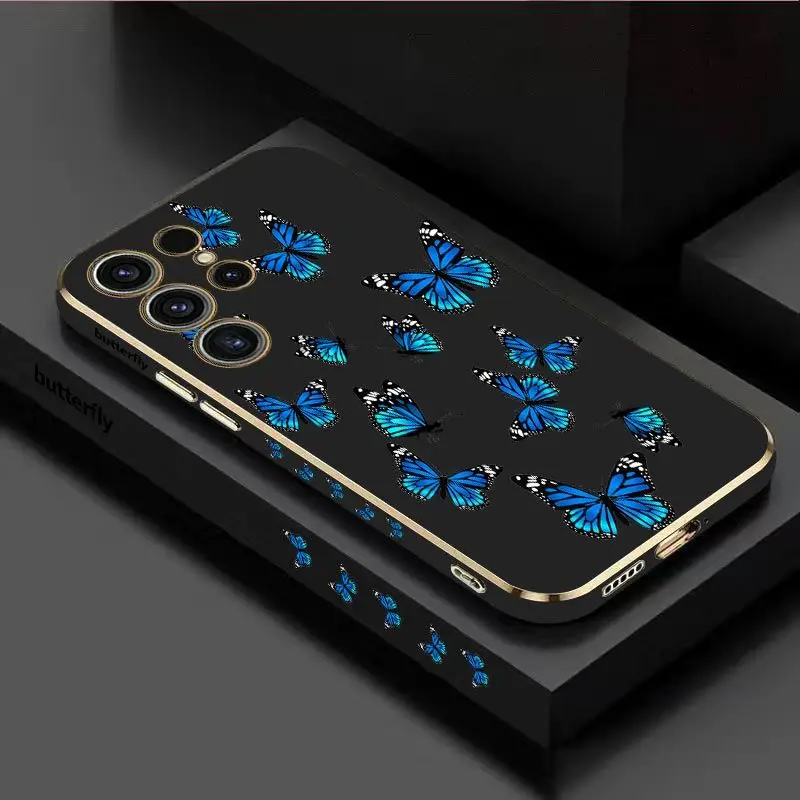 Butterfly Diagram Luxury Plating Phone Case For Samsung Galaxy S23 S22 S21 S10 S9 S8 Plus Note 20 ultra 10 Plus Cover