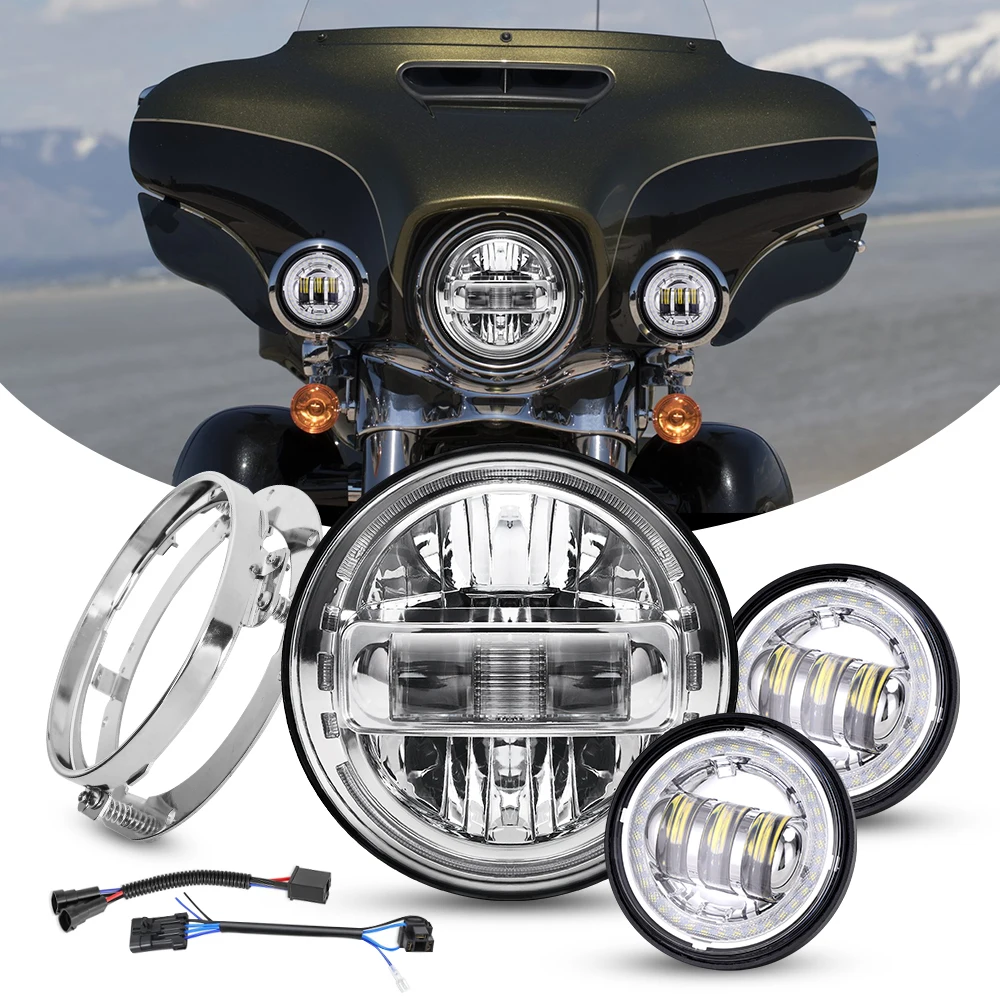 

For Harley Motorcycle Light Electra Glide Softail Fat Boy Touring 7 Inch LED Headlight with Mounting Bracket+4.5 Inch Fog Lamps