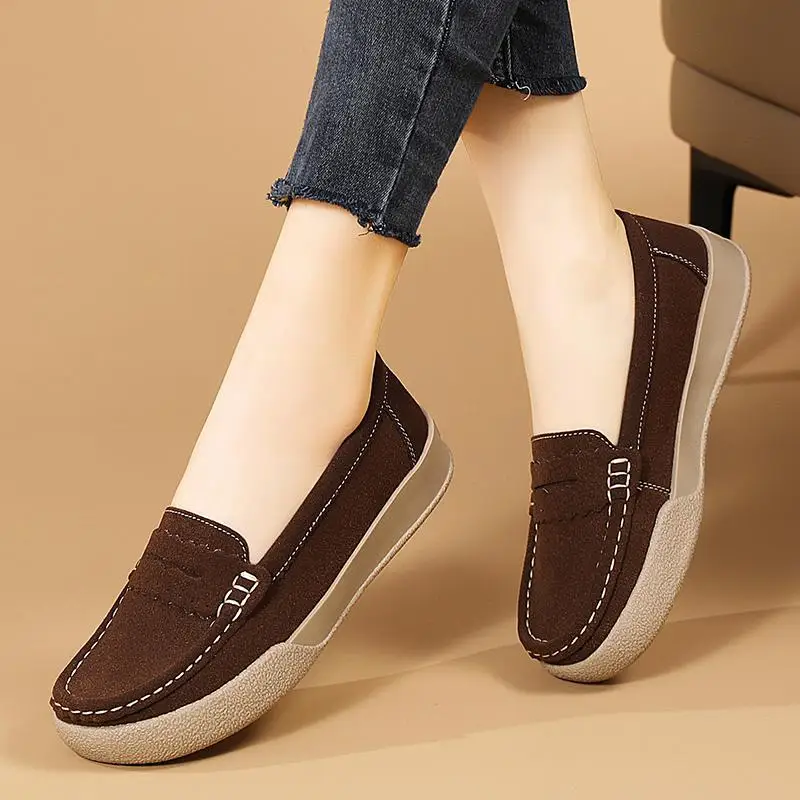 

Sports Chunky Heel Soft Bottom Mom Shoes 2023 New Comfort Girls Middle-Aged and Elderly Leather Shoes