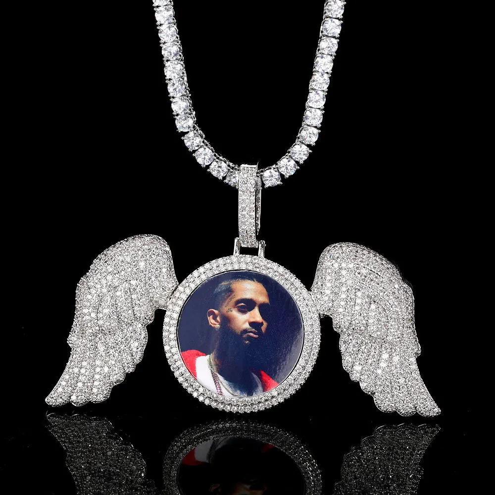 

Hip Hop Angel Wings Custom Photo Pendant Necklace Bling Zircon Diamond Jewelry