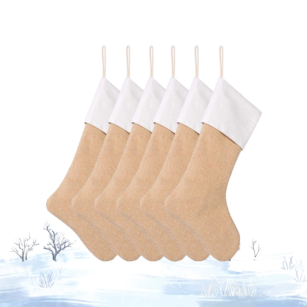 

6pcs/set Large Burlap Christmas Stockings Jute Xmas Stocking Plain Fireplace Decoration Sock Christmas Tree Ornaments