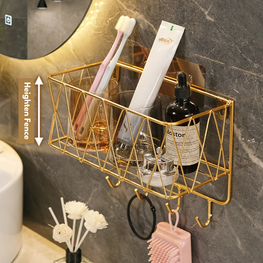 Wall Mounted Storage Rack No Punch Bathroom Shelf Shower Shampoo Holder Kitchen Seasoning Hanging Basket Home Organizer |