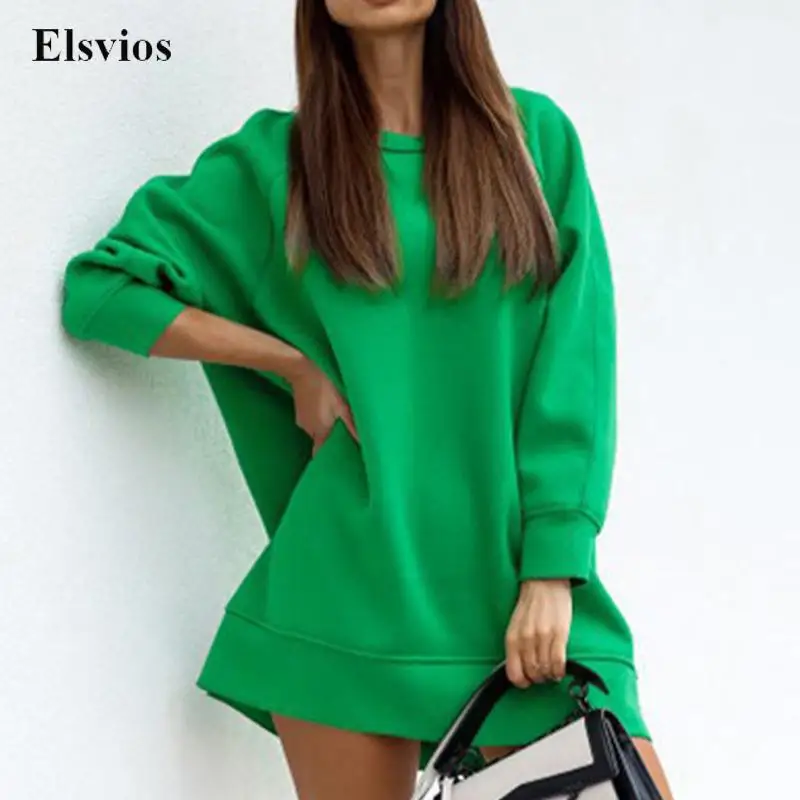 

Simple Lady Fashion Long Sleeve Sweatshirt Solid Casual Loose Hoodies Sweat Shirt Women O Neck Harajuku Pullover Tops Streetwear