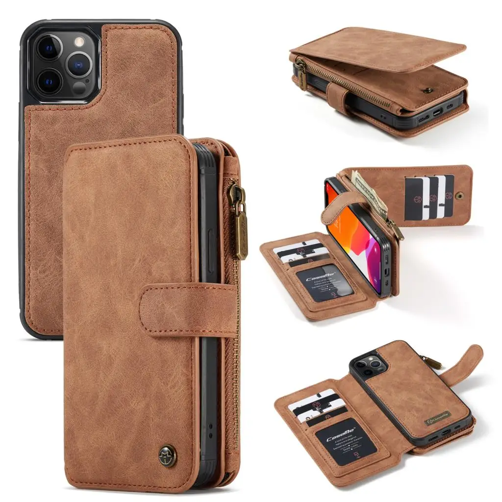 

CaseMe для iPhone 12 Pro Max/12 mini Кошелек на молнии, кожаный оригинальный флип-Кошелек, Чехол-книжка на молнии, кожаный чехол для iPhone 11 pro