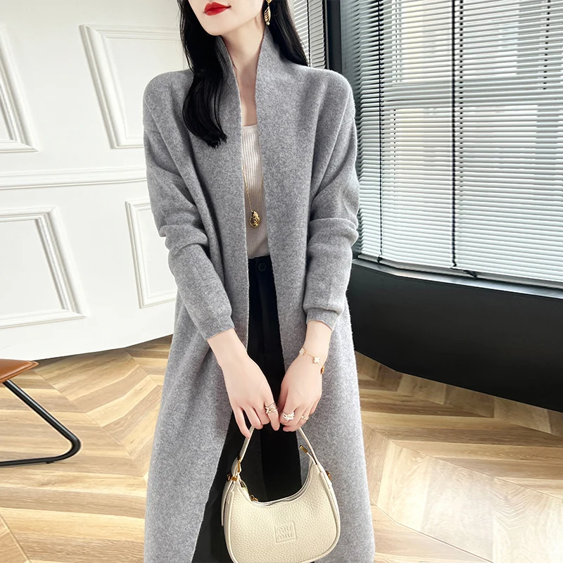 Осенне-зимний новый плотный длинный свитер женский вязаный кардиган с