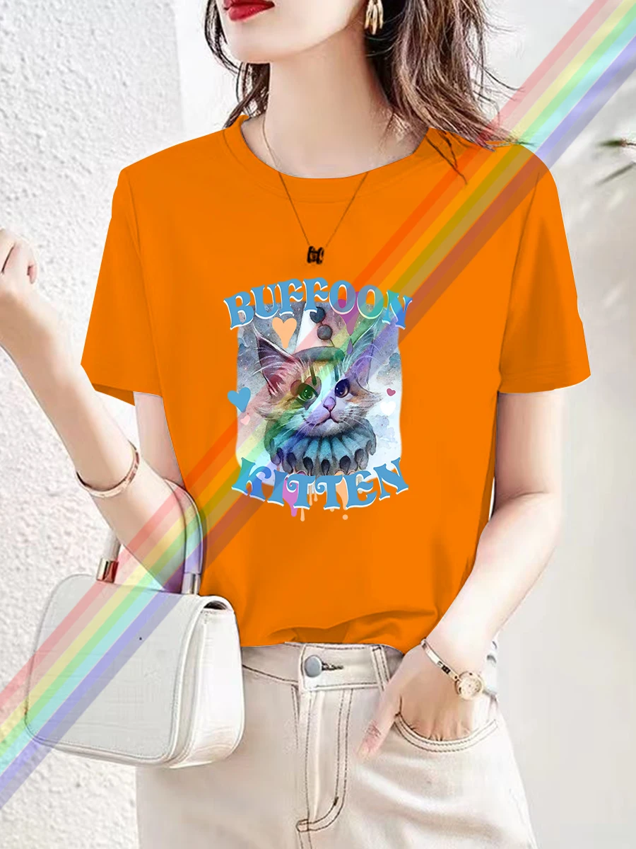 Роскошная брендовая Летняя женская футболка с круглым вырезом и принтом котят