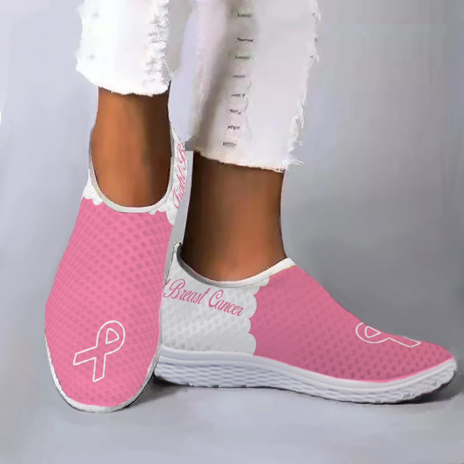 

INSTANTARTS Light And Breathable Shoes With Pink Anti-AIDS Theme Red Ribbon Print Summer Mesh Shoes Casual Sneakers Zapatos