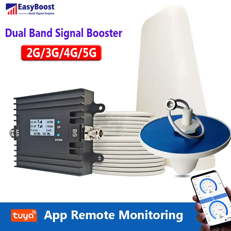 EasyBoost 4G 5G Signal Booster Repeater 2G 3G 4G GSM Celullar Amplifier LTE700,LTE800,EGSM900,DCS/LTE1800 Tuya  App Monitoring