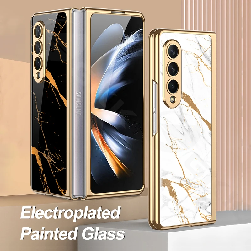 

Gkk для Galaxy Z Fold 3 5G чехол с гальваническим рисунком, чехол из закаленного стекла для Samsung Galaxy Z Fold 4 3, жесткий чехол из гальванического стекла