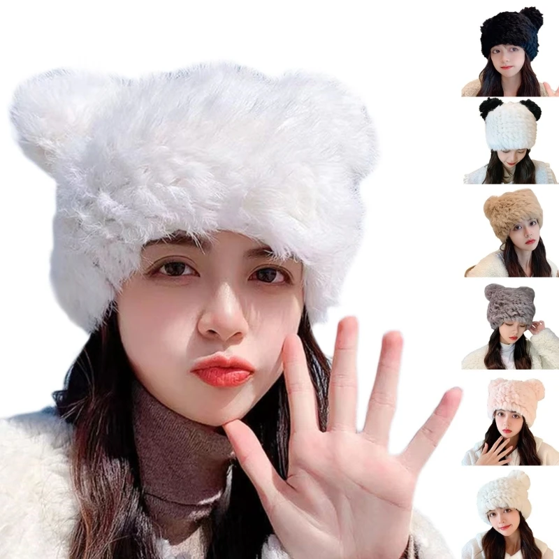 

Plush Panda Hat Little Devil Hat Faux Fur Bear Ear Hat Plush Ear Hat Beanie NEW