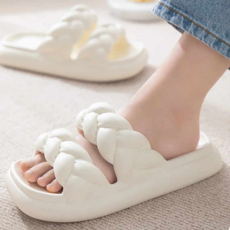 Fashion Weaving Design Women Platform Slides 2023 New Summer Leisure Women Slippers Outdoor Anti-slip Bathroom Woman Shoes