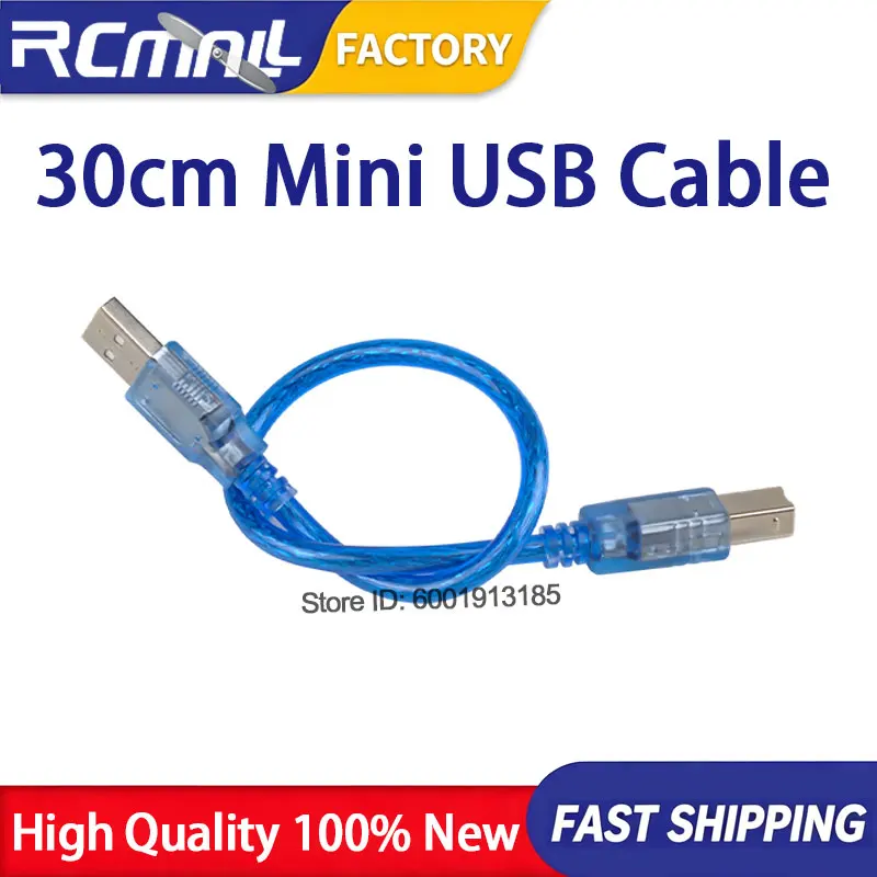Фото Кабель USB 2.0 Mini USB, 5-контактный, Т-образный, 30 см, прозрачно-синий, для плат разработки, периферийных устройств ПК, аксессуаров и наборов инструментов. №1