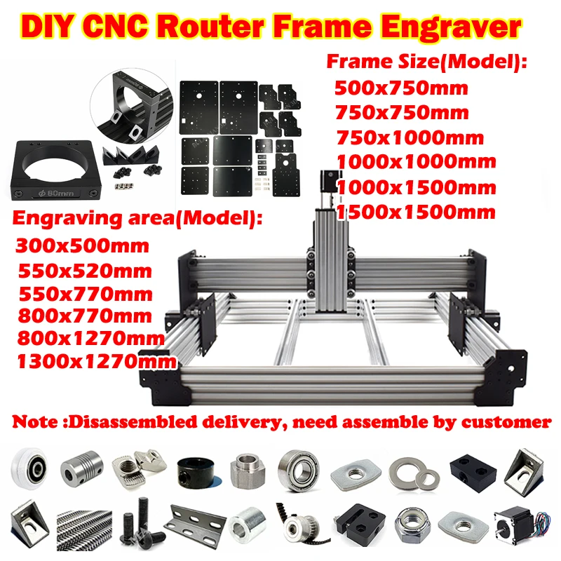 

LY CNC Router Frame Screw Belt Driven Option Laser Engraving Milling Machine Engraver Cutting Carver with Nema23 Stepper Motors