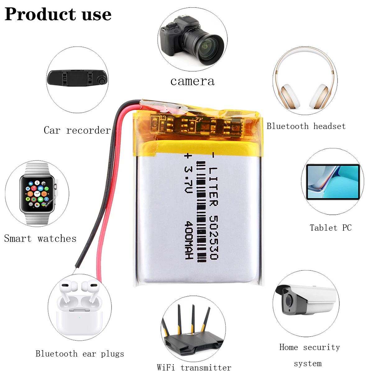 

3.7V 400mAh 052530 Lithium Polymer Rechargeable Li Po Battery For MP3 DVD GPS Bluetooth Speaker Camera Replacement Cells