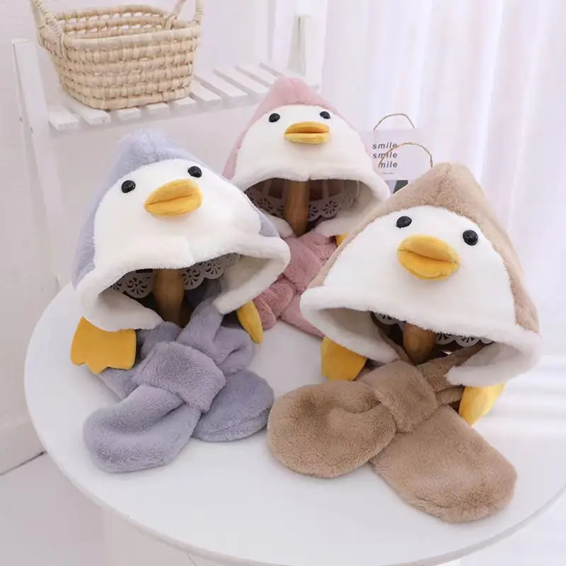 

Baby Winter Hat With Scarf Toddler Winter Beanie Warm Hat Hooded Scarf Earflap Plush Cap Cute Duck Cartoon Kids Hat Scarf Set
