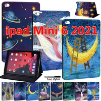 2021 ipad case for mini 6 8 3inch leather cover apple ipad mini 6 2021 a2567 a2568 a2569 oil painting pattern pencil cases