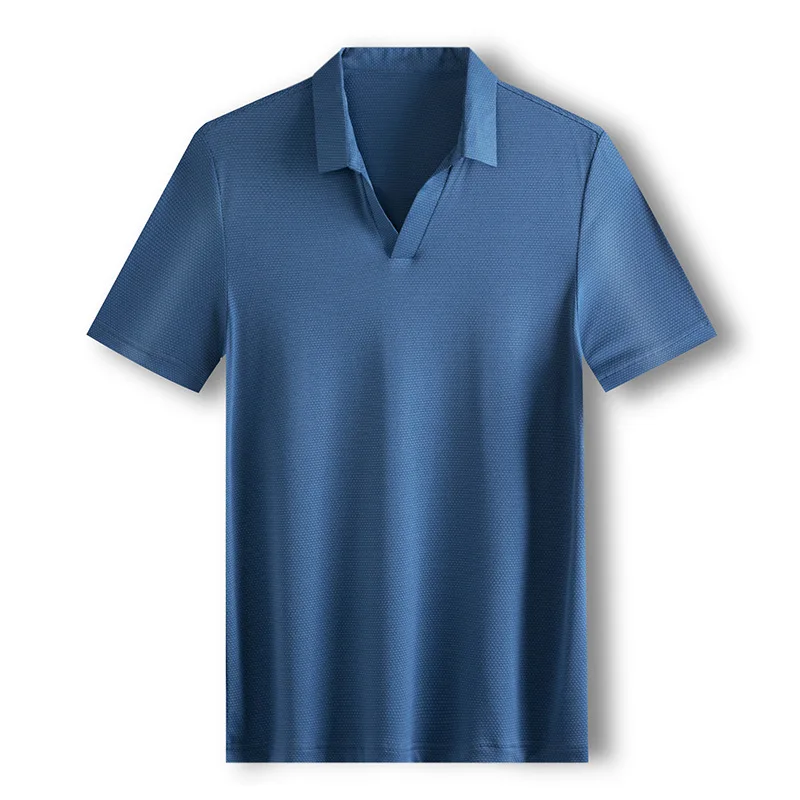 

Летняя новая мужская легкая дышащая футболка с коротким рукавом, Повседневная Однотонная рубашка-поло с лацканами, Мужская футболка с рука...