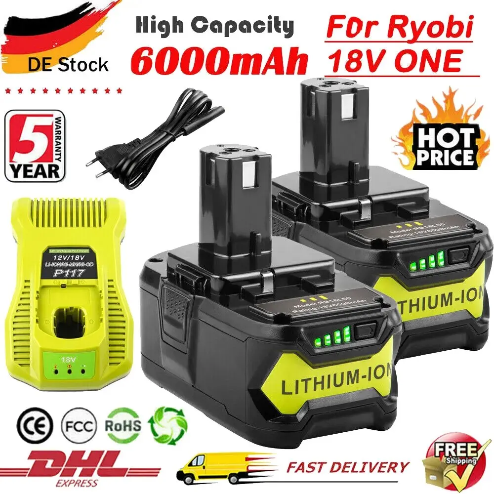 Литиевая батарея для Ryobi 18 в RB18L50 6.0Ah подходит RB18L25 RB18L15 P108 P102 P103 аккумуляторная с