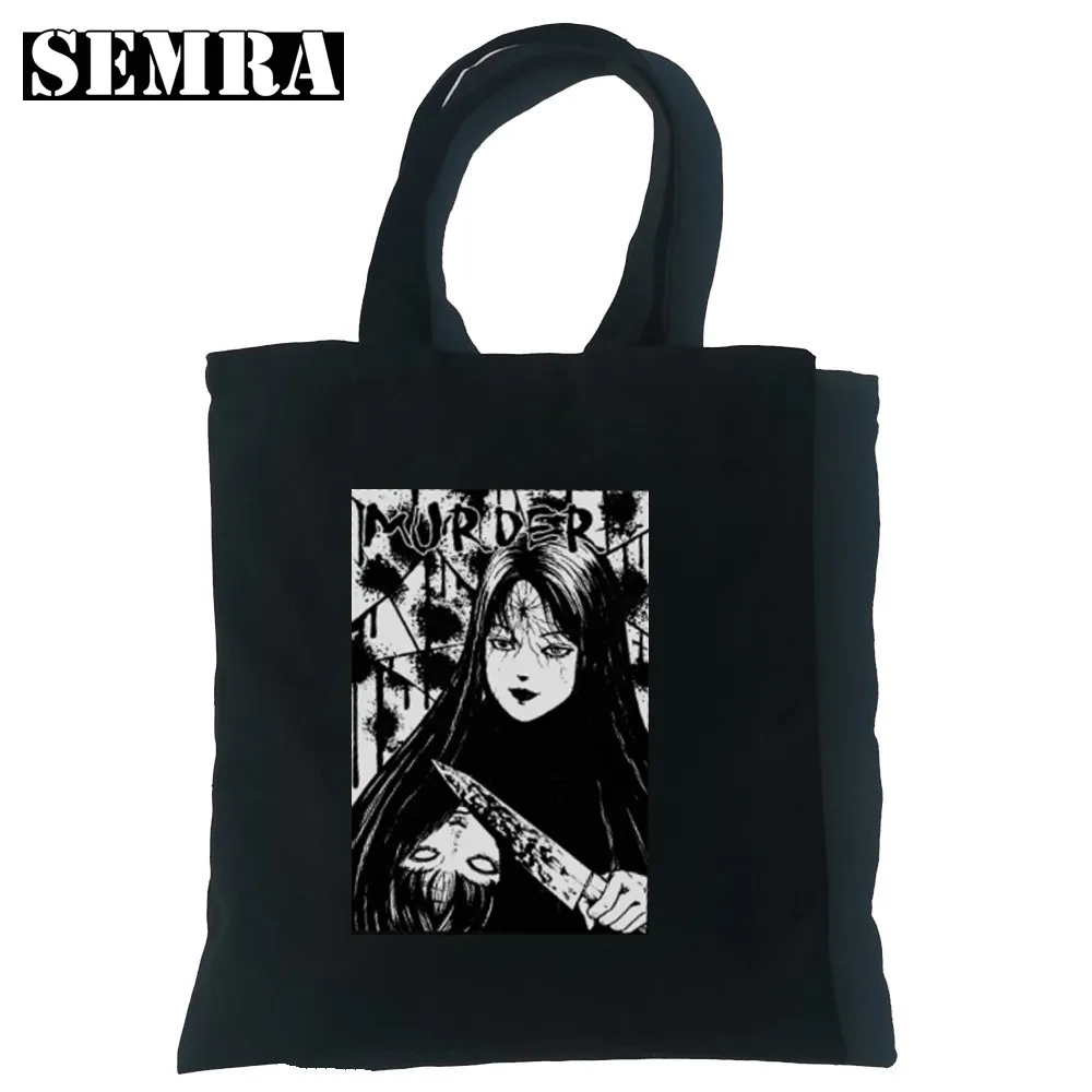 

Women Junji Ito Tomie Shintaro Kago Graphic Hipster Cartoon Print Shopping Bags Girls Fashion Japan Manga Pacakge Hand Bag