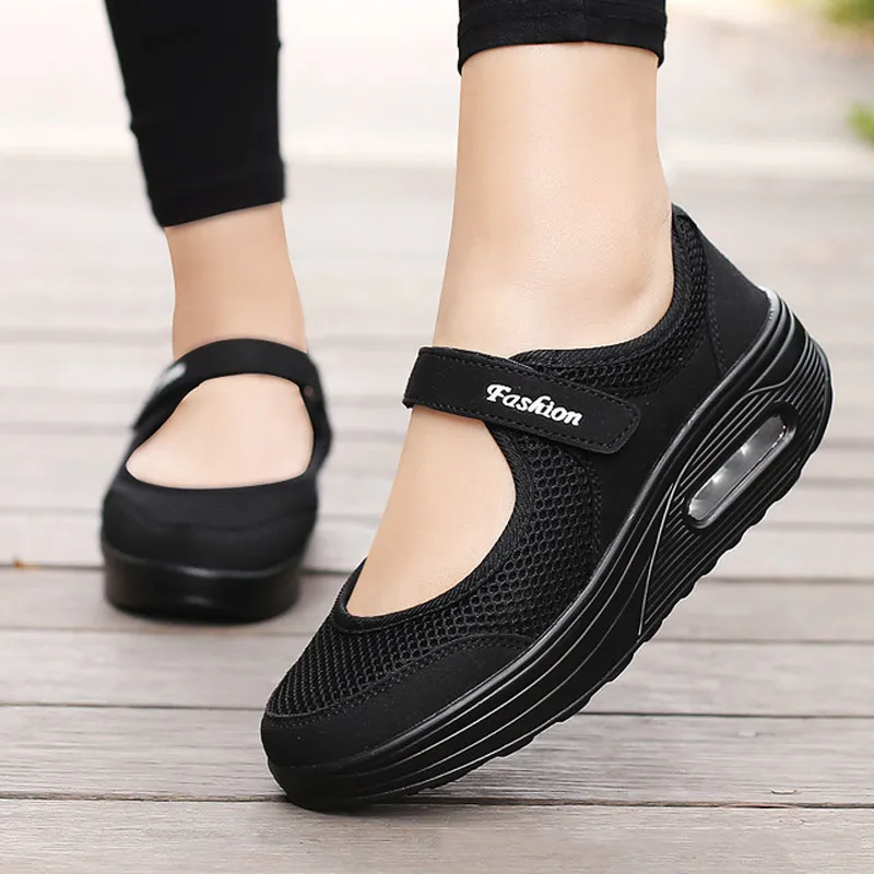 Casual sneakers women shoes fashion mesh breathable wedges shoes female sneakers plus size hook & loop tenis feminino