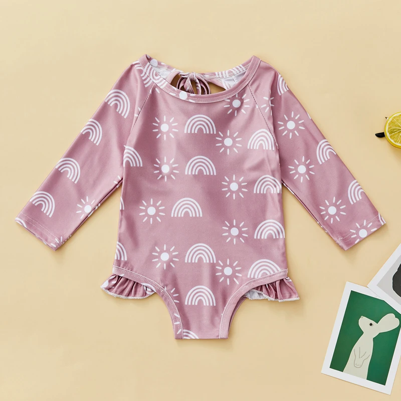 Купальник для маленьких девочек с принтом солнца и радуги/подсолнуха купальник