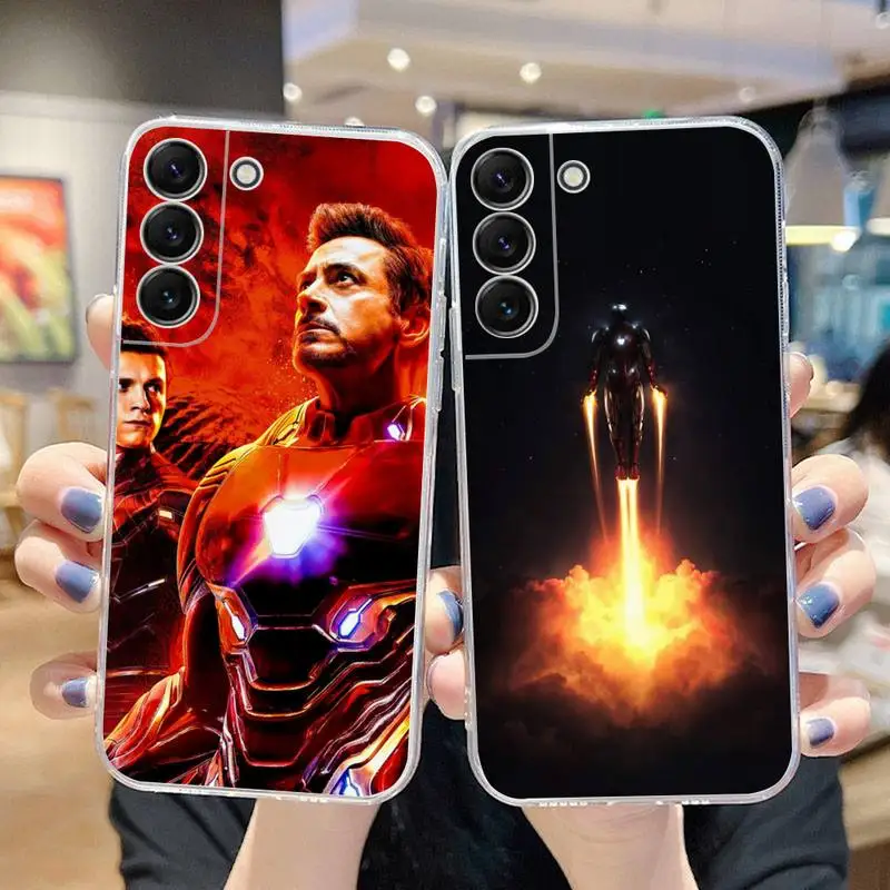 

Marvel Iron Man Phone Case For Samsung Galaxy S22 S21 Ultra S20 S30 FE S8 S9 S10 5G Plus Lite Soft Transparent Cover