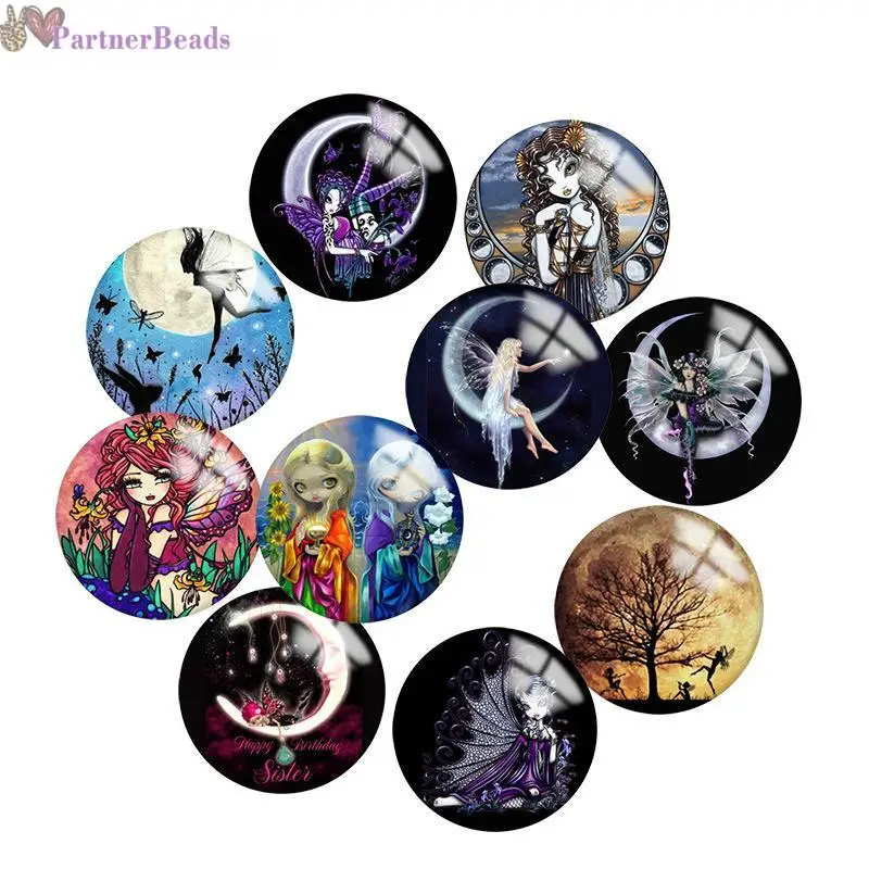 

Круглый стеклянный кабошон Moon Fairy Elves для фотосъемки, демонстрационная фурнитура с плоской задней поверхностью, застежка-кнопка 20 мм, N6271