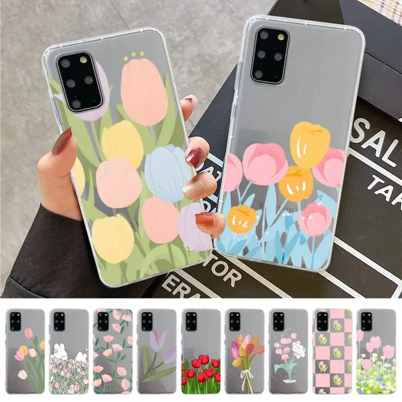 

Tulip Flower cute Phone Case for Samsung A51 A52 A71 A12 for Redmi 7 9 9A for Huawei Honor8X 10i Clear Case