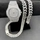 2pcs Fashion Mens Jewelry Set Iced Out Watch Diamond Necklace Mens Hip Hop Miama Cuban link Chains Choker Jewelry Gold Watches Other Image