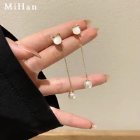 mihan modern jewelry 925 silver needle simulated pearl drop earrings popular lovely long hanging dangle earrings for girl gifts